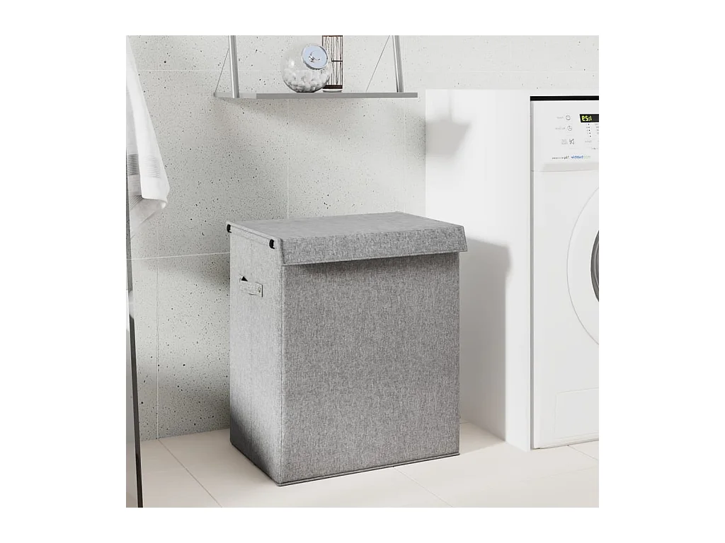 Cesto portabiancheria pieghevole grigio 51x34,5x59 cm tessuto finto lino
