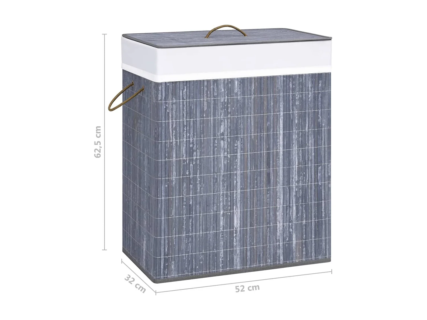Cesta para la ropa sucia con 2 compartimentos, bambú gris, 100 L