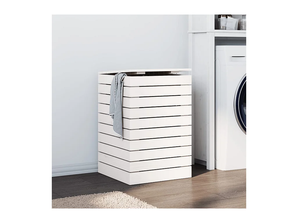 Panier à linge blanc 44x44x66 cm bois massif de pin