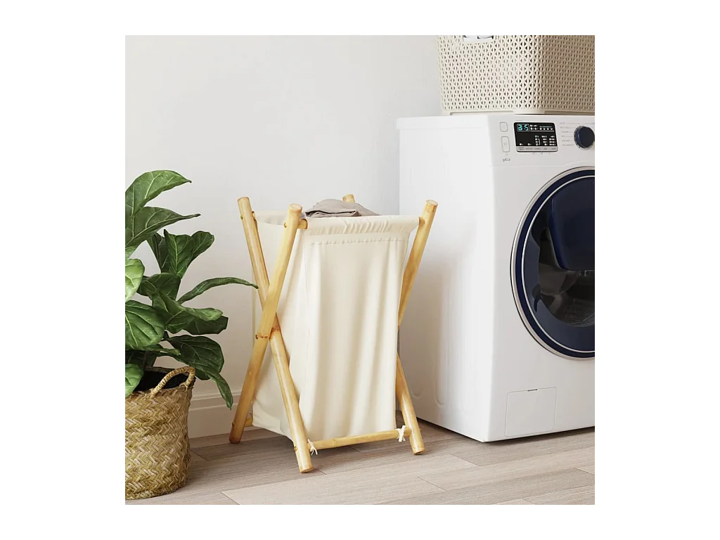Panier à linge blanc crème 41,5x36x63,5 cm bambou