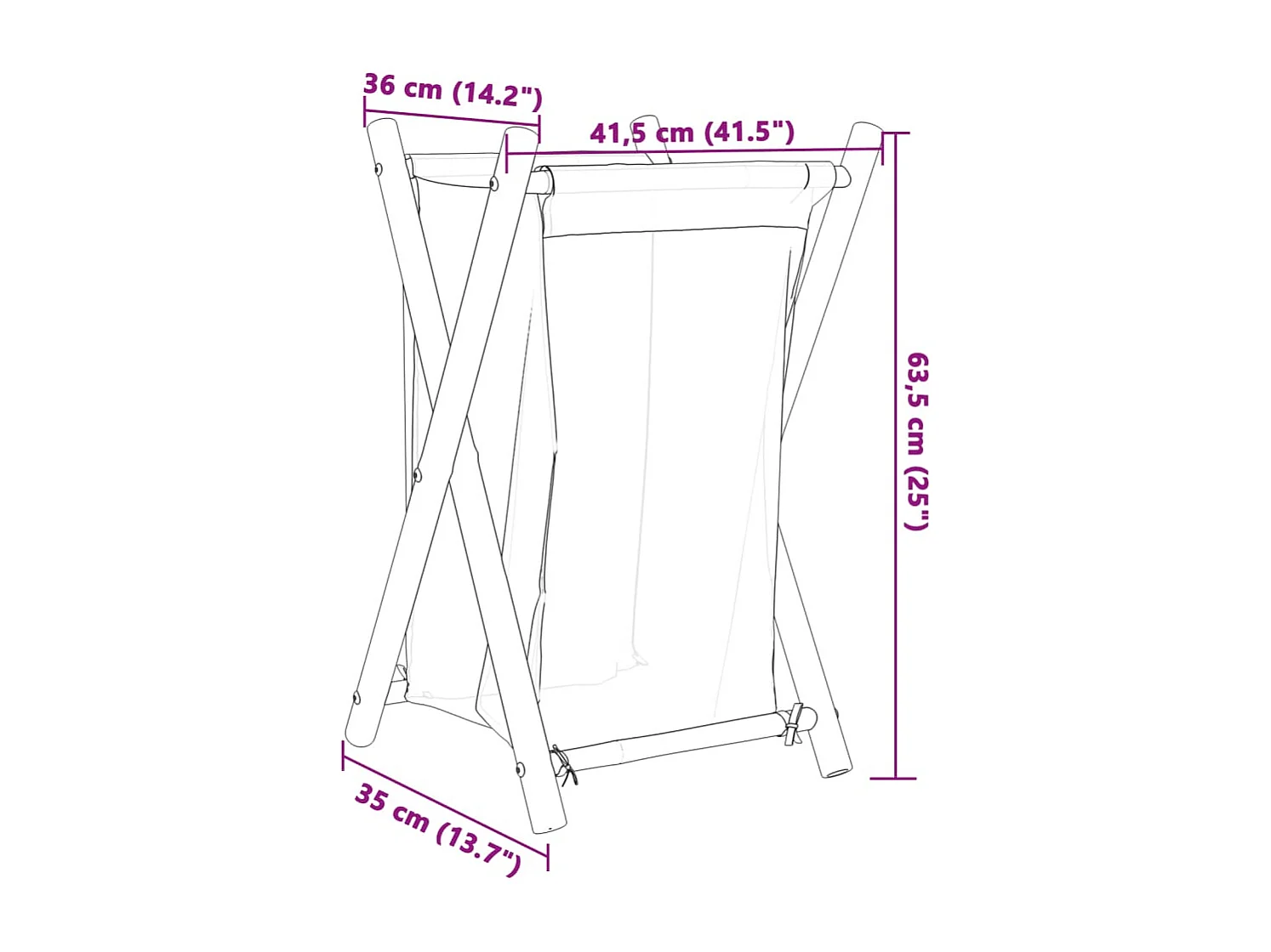 Panier à linge blanc crème 41,5x36x63,5 cm bambou