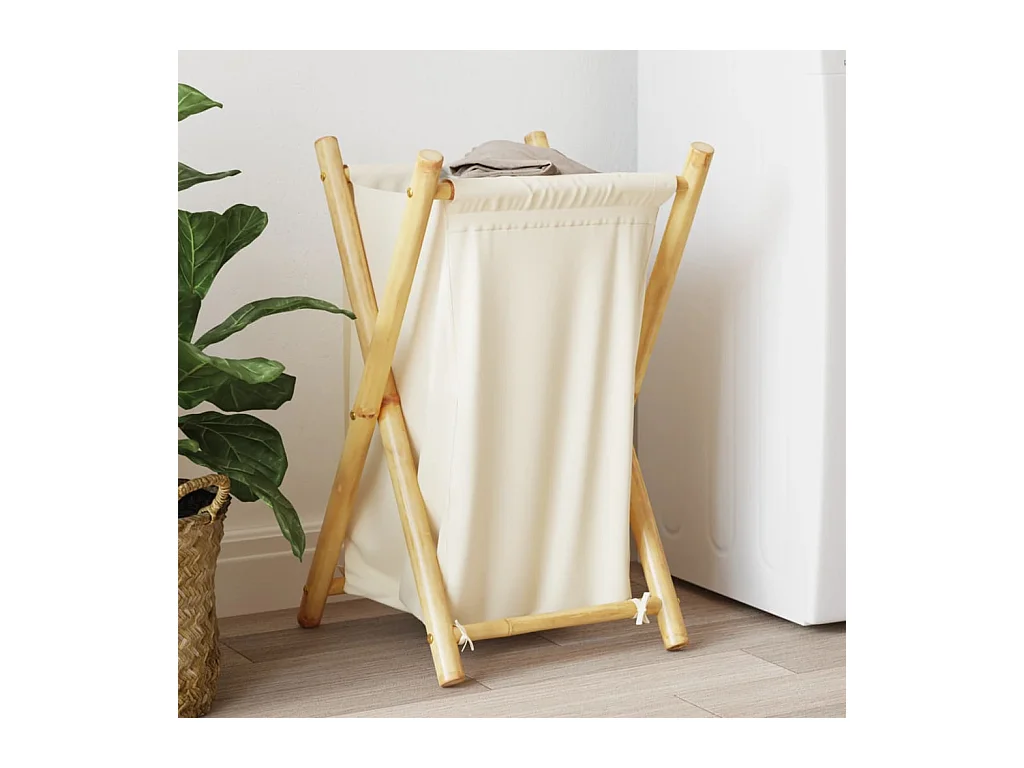 Panier à linge blanc crème 41,5x36x63,5 cm bambou