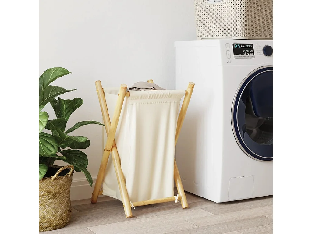 Panier à linge blanc crème 41,5x36x63,5 cm bambou