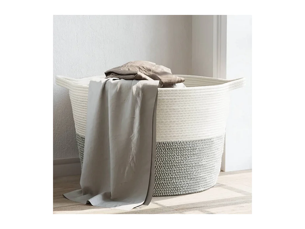 Panier à linge gris et blanc Ø60x36 cm coton