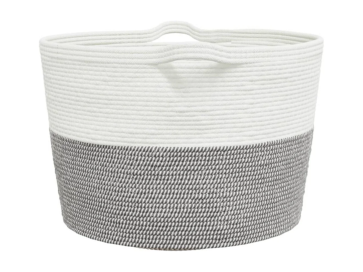 Panier à linge gris et blanc Ø60x36 cm coton