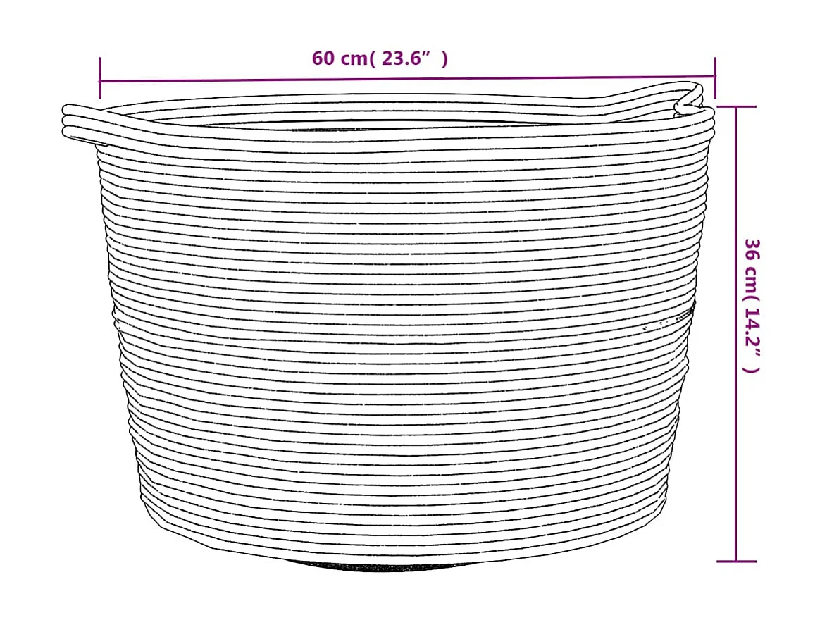 Panier à linge gris et blanc Ø60x36 cm coton