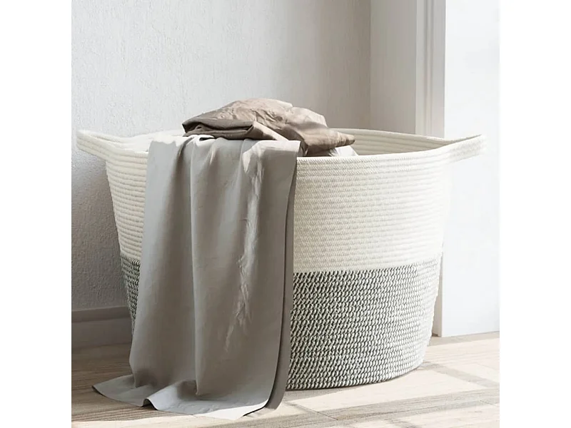 Cesto portabiancheria grigio e bianco Ø60x36 cm cotone