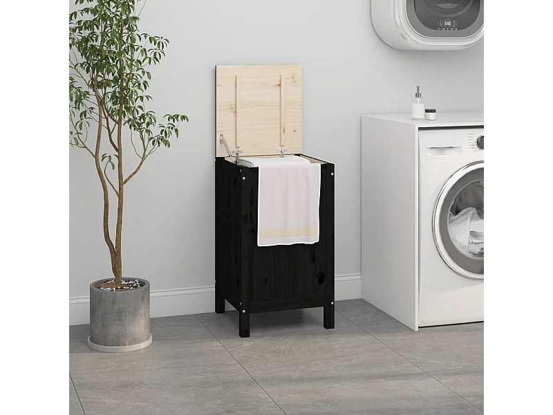 Zwarte wasbox 44x44x76 cm massief grenenhout