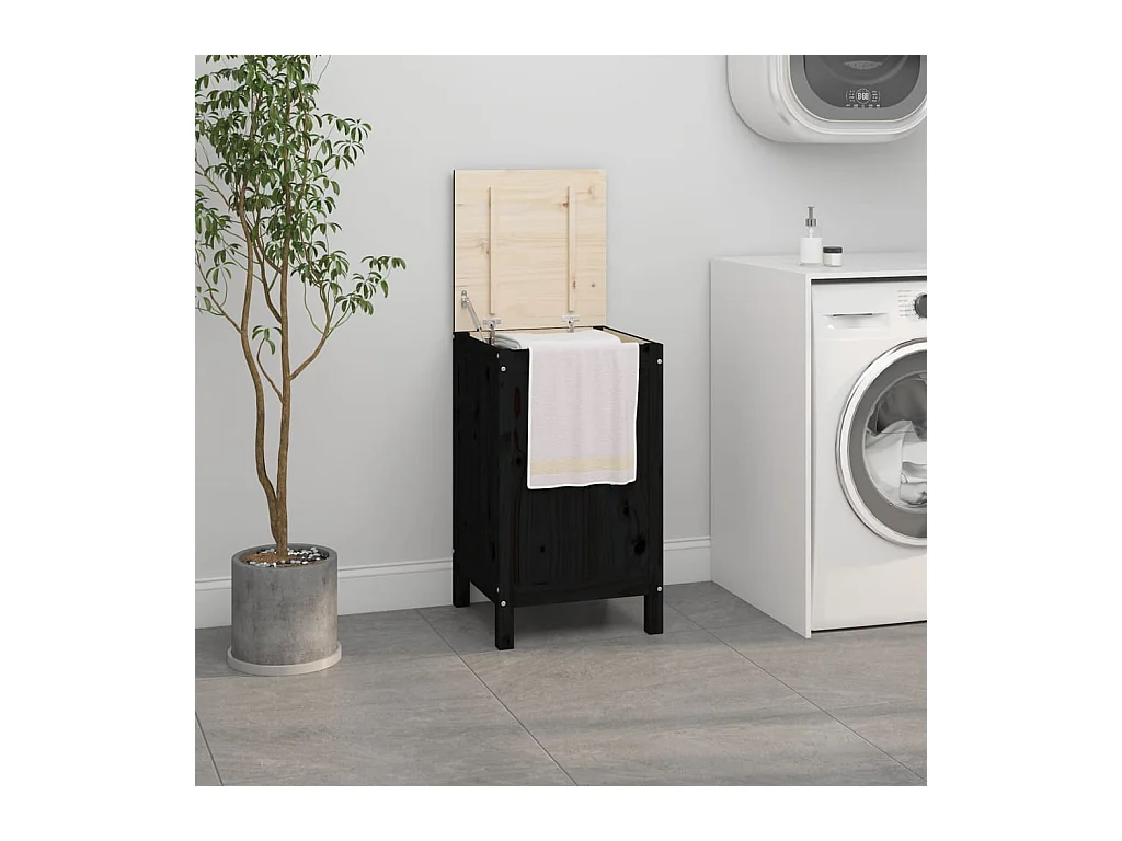 Boîte à linge Noir 44x44x76 cm Bois massif de pin