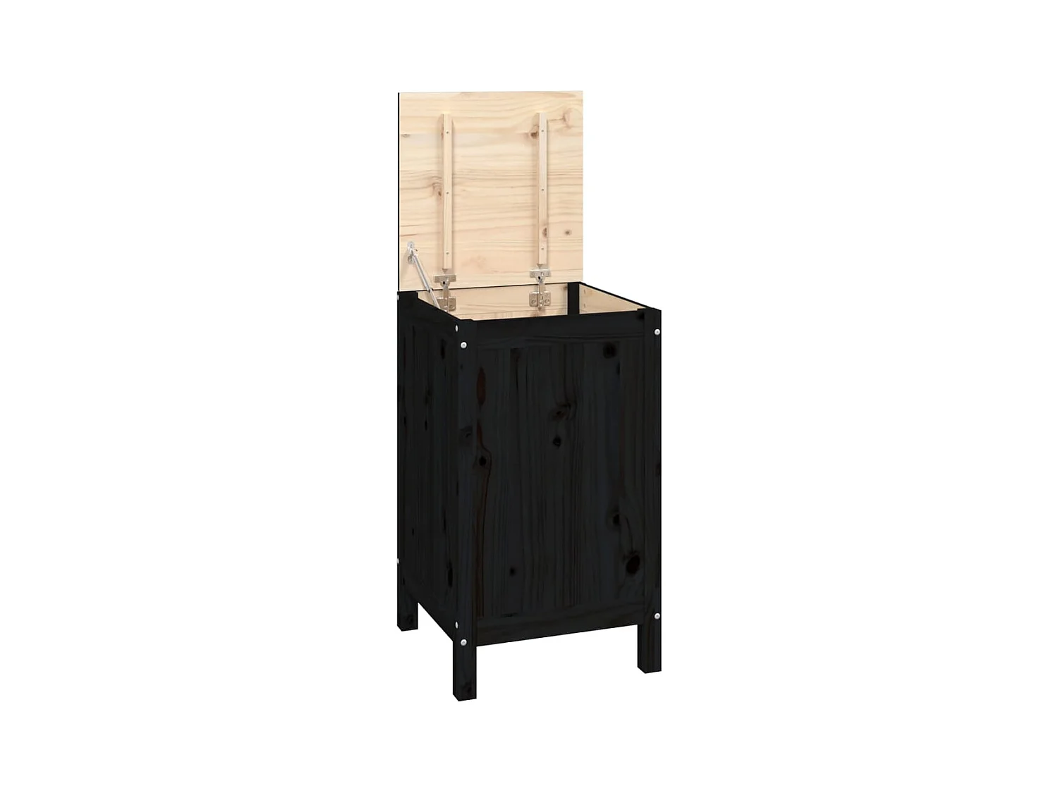 Boîte à linge Noir 44x44x76 cm Bois massif de pin