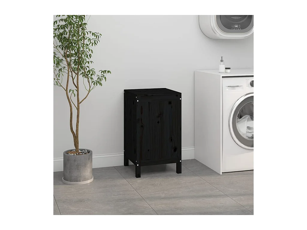 Boîte à linge Noir 44x44x76 cm Bois massif de pin