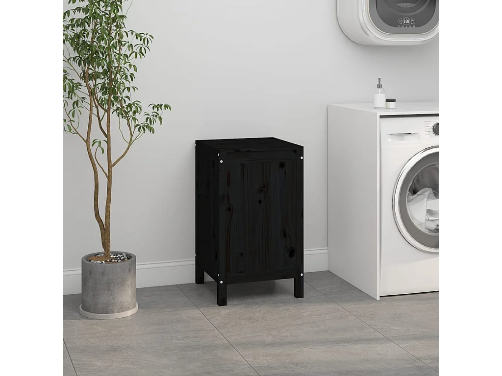 Boîte à linge Noir 44x44x76 cm Bois massif de pin