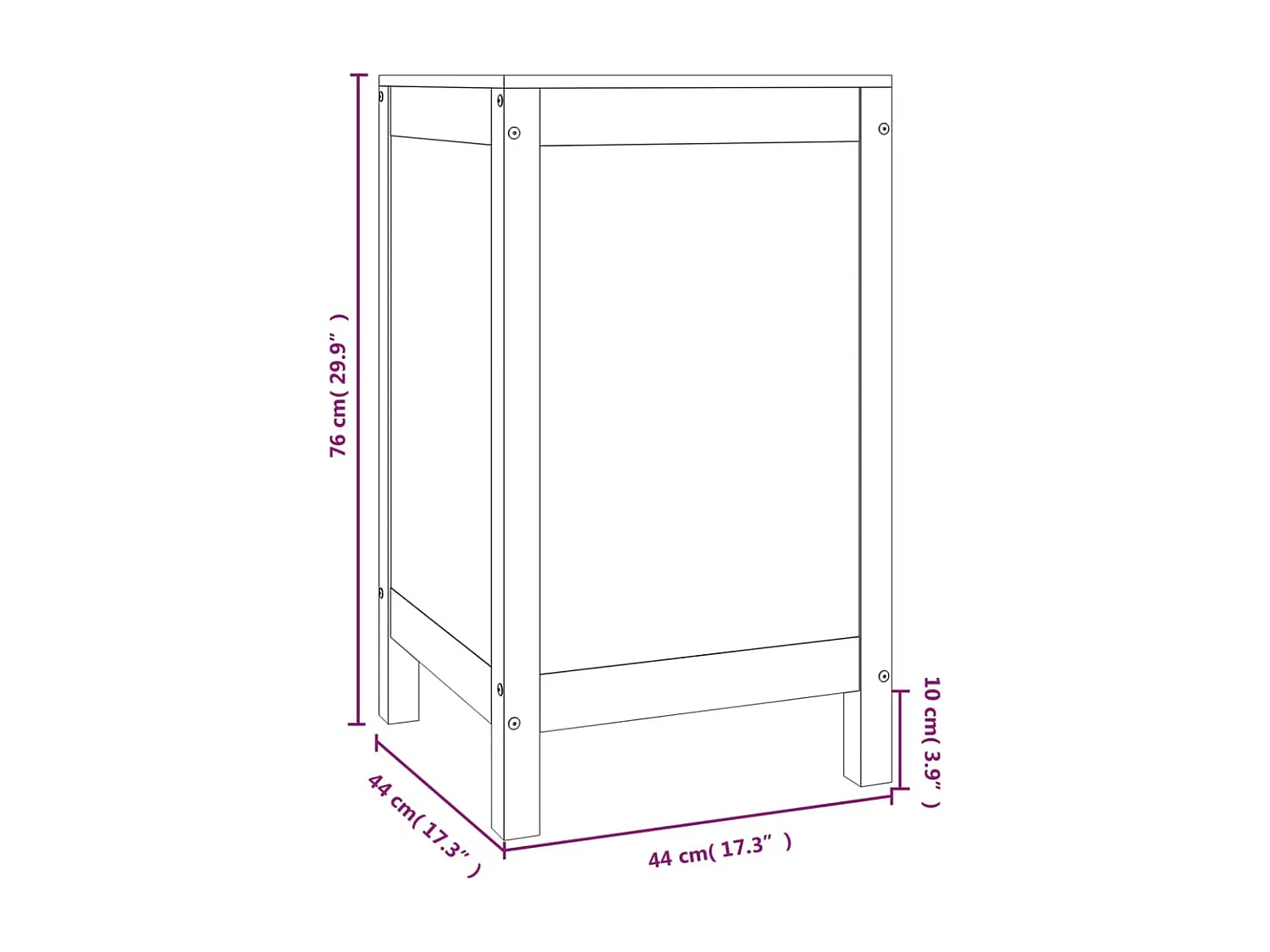 Boîte à linge Noir 44x44x76 cm Bois massif de pin