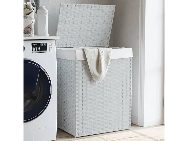 Wasmand met wit deksel 46x33x60 cm gevlochten hars