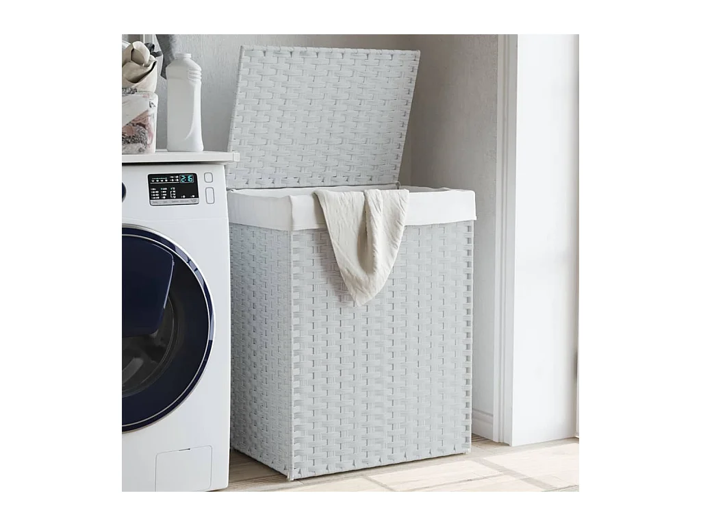 Panier à linge avec couvercle blanc 46x33x60 cm résine tressée