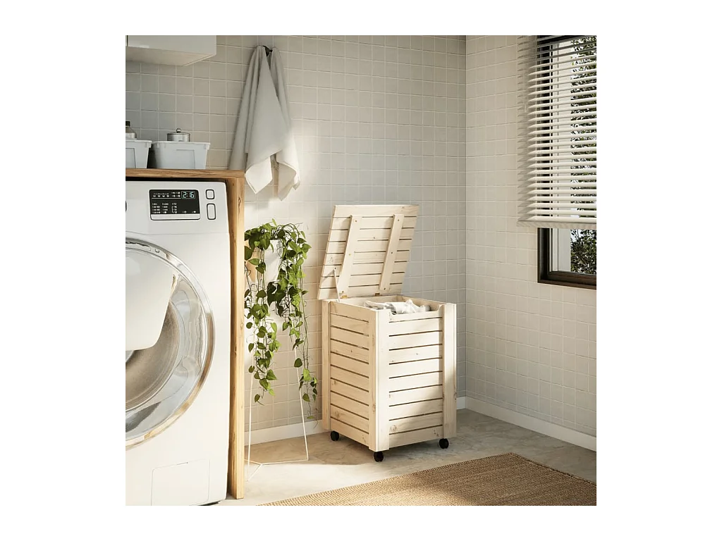 Panier à linge et roulettes RANA 45x45x64 cm bois massif de pin