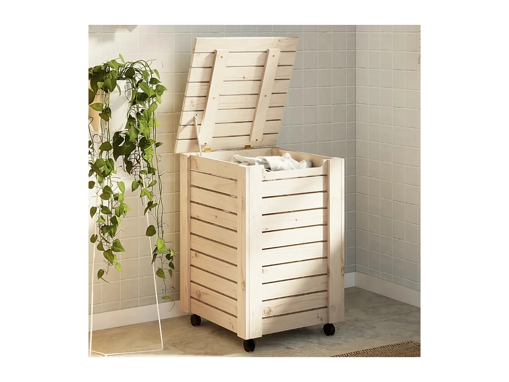 Panier à linge et roulettes RANA 45x45x64 cm bois massif de pin