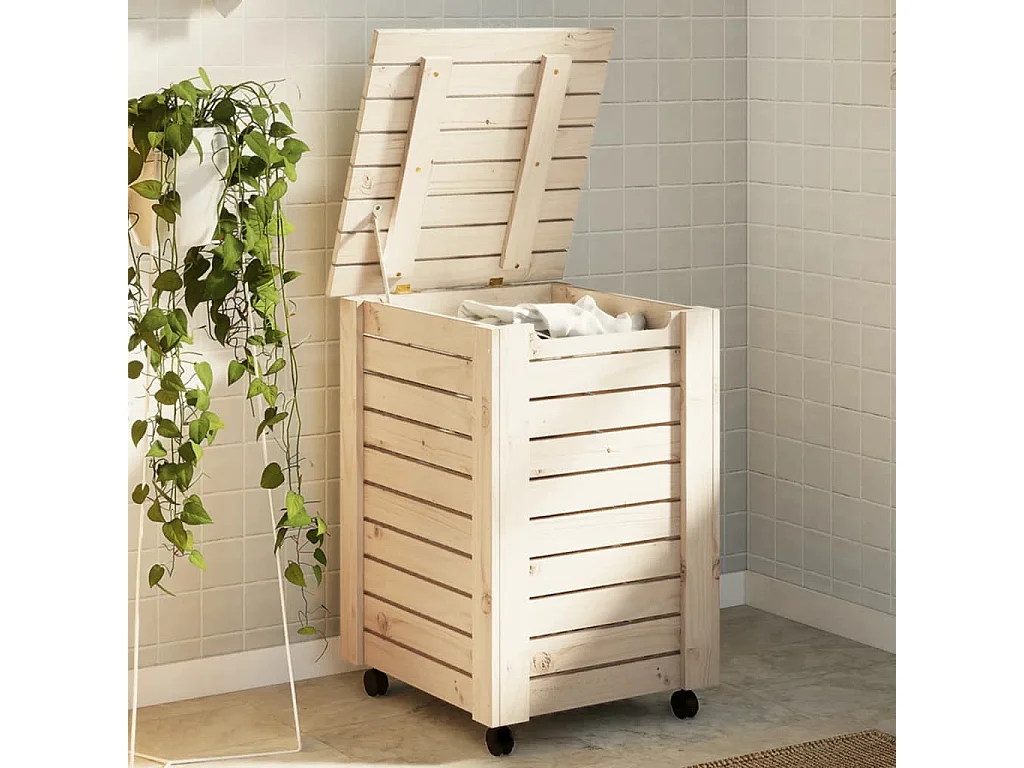 Panier à linge et roulettes RANA 45x45x64 cm bois massif de pin