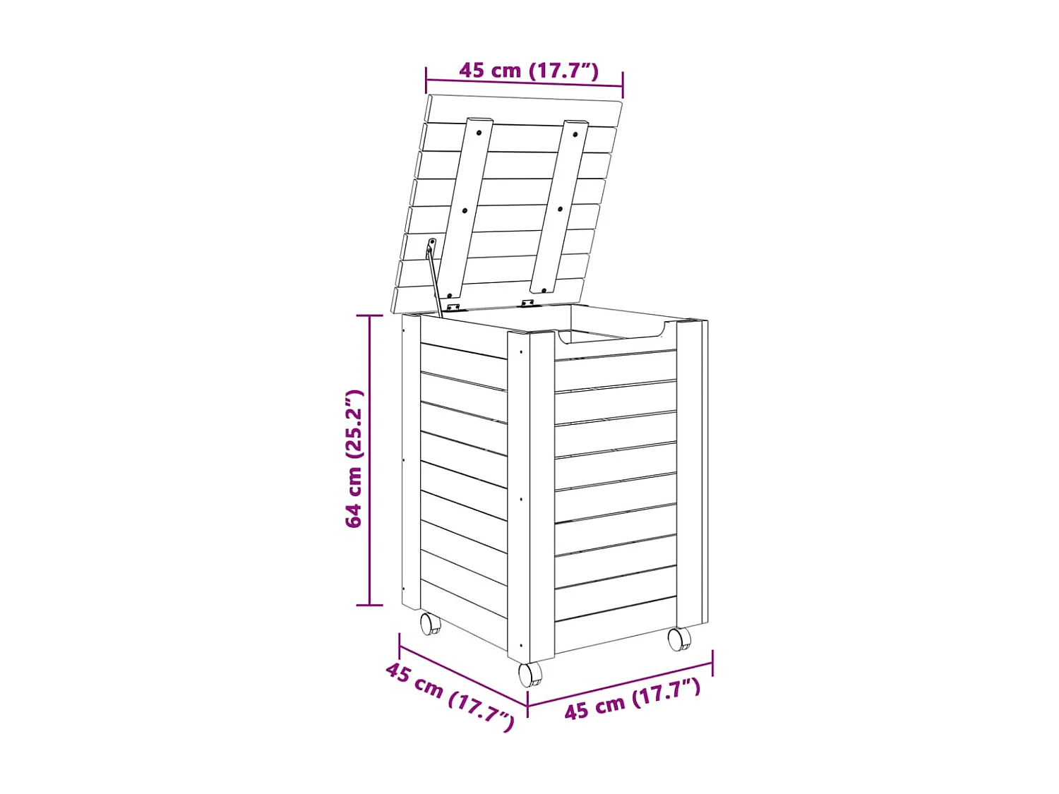 Panier à linge et roulettes RANA 45x45x64 cm bois massif de pin