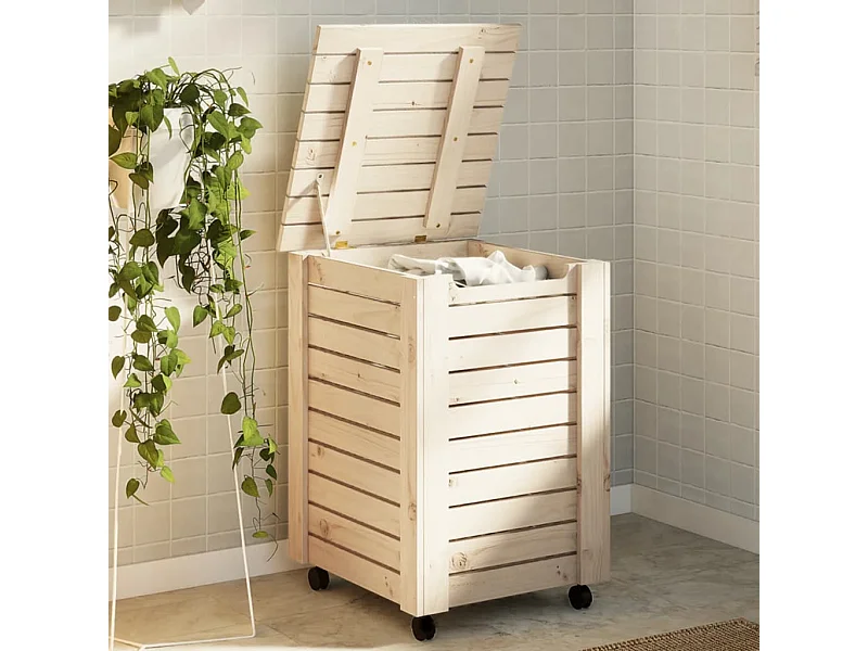 Panier à linge et roulettes RANA 45x45x64 cm bois massif de pin