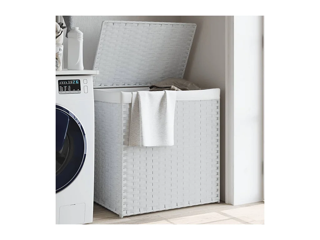 Panier à linge avec 2 sections blanc 53x35x57 cm résine tressée