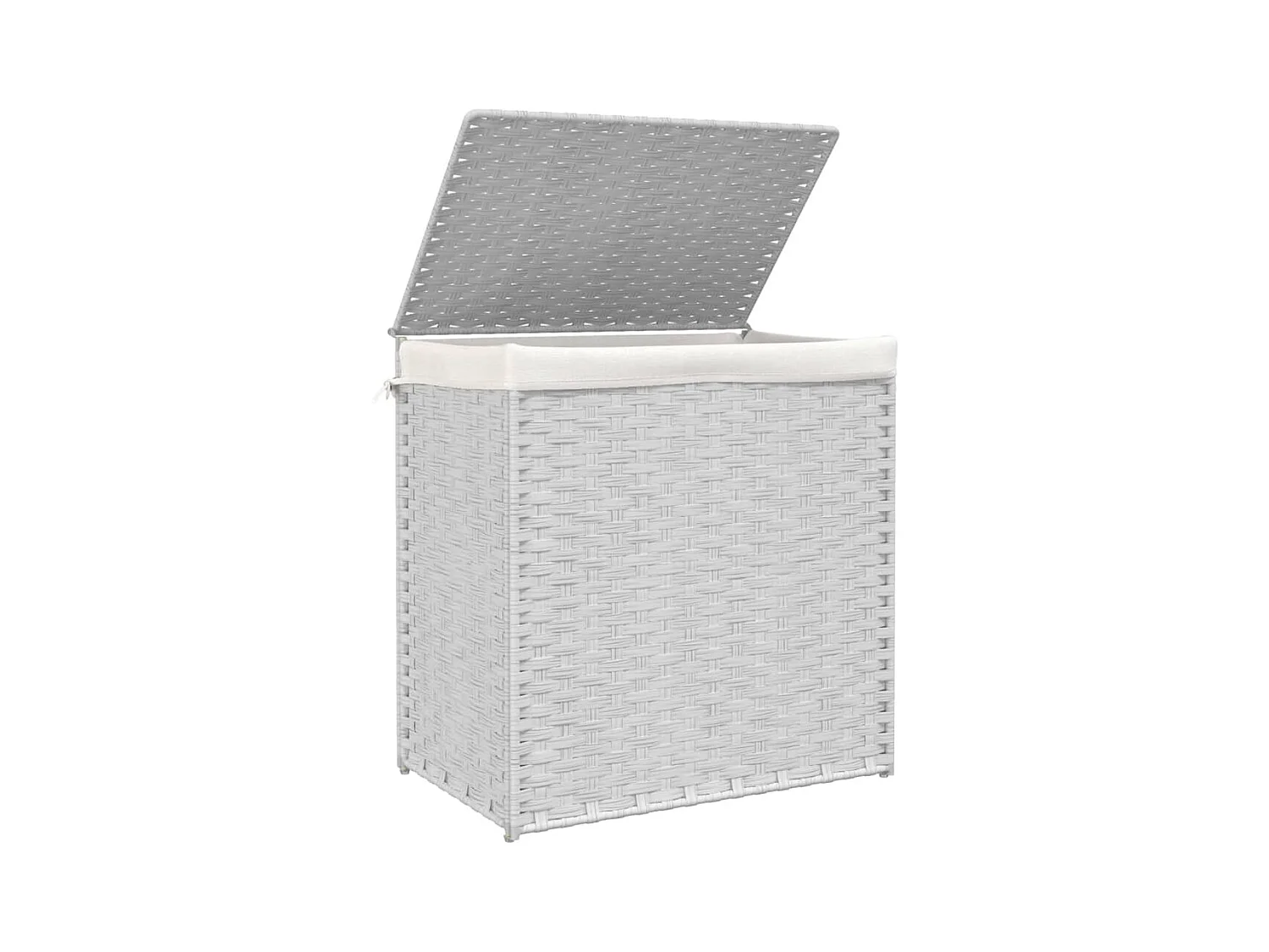 Panier à linge avec 2 sections blanc 53x35x57 cm résine tressée