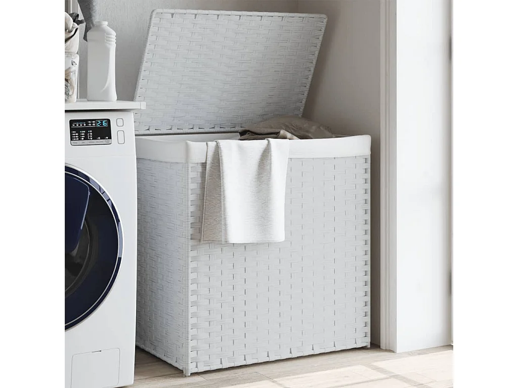 Panier à linge avec 2 sections blanc 53x35x57 cm résine tressée
