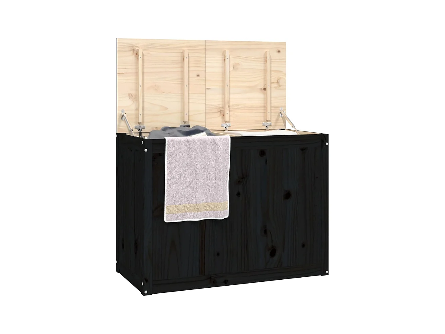 Contenitore per biancheria nero 88,5x44x66 cm in legno massello di pino
