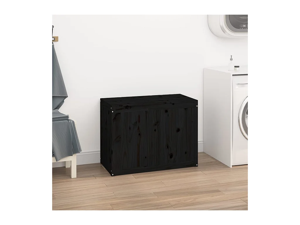 Boîte à linge Noir 88,5x44x66 cm Bois massif de pin