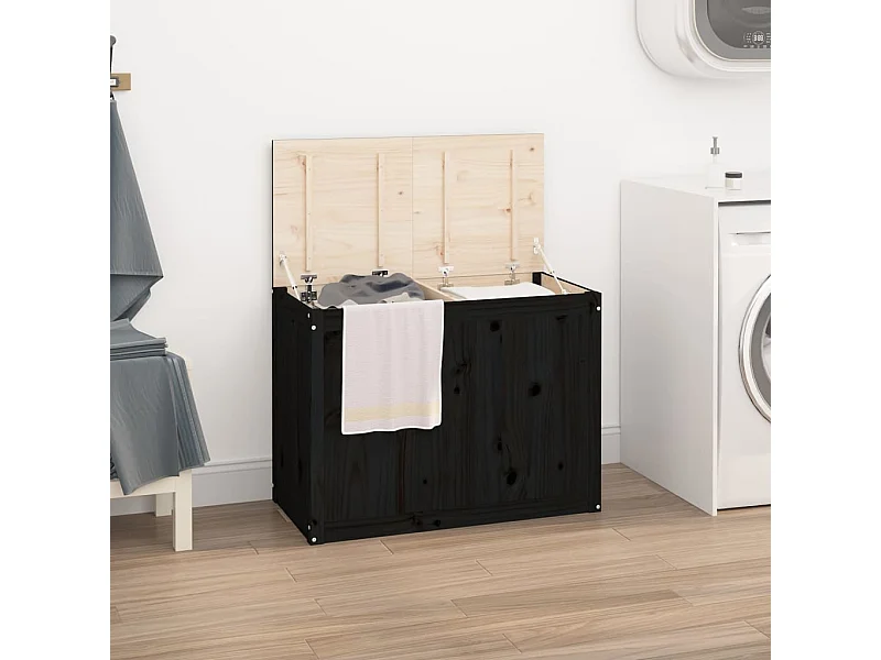 Boîte à linge Noir 88,5x44x66 cm Bois massif de pin