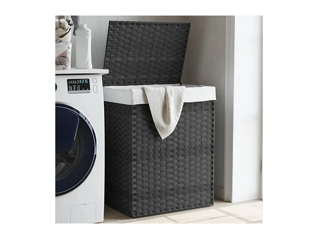 Panier à linge avec couvercle gris 46x33x60 cm résine tressée