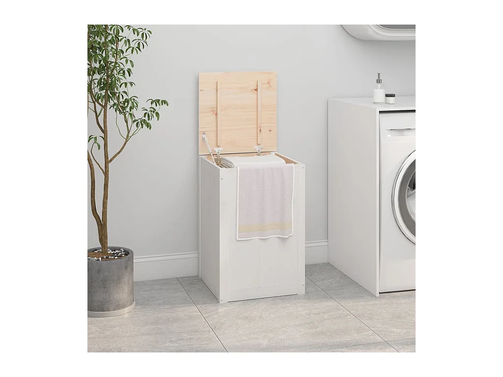 Boîte à linge Blanc 44x44x66 cm Bois massif de pin