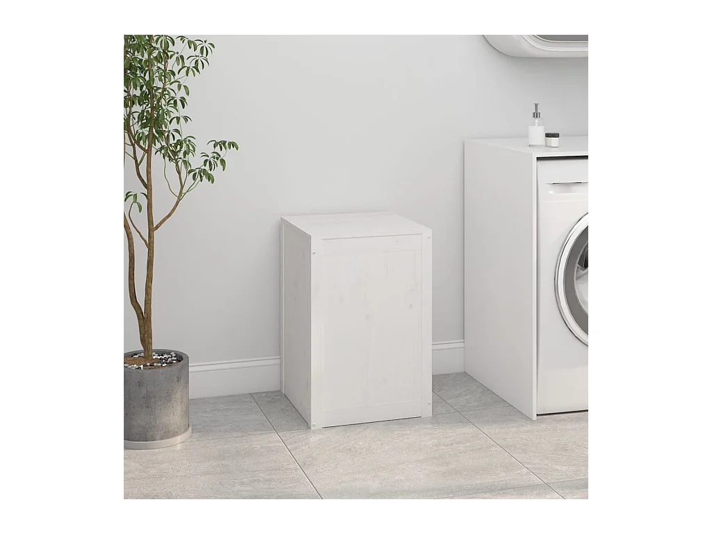 Boîte à linge Blanc 44x44x66 cm Bois massif de pin