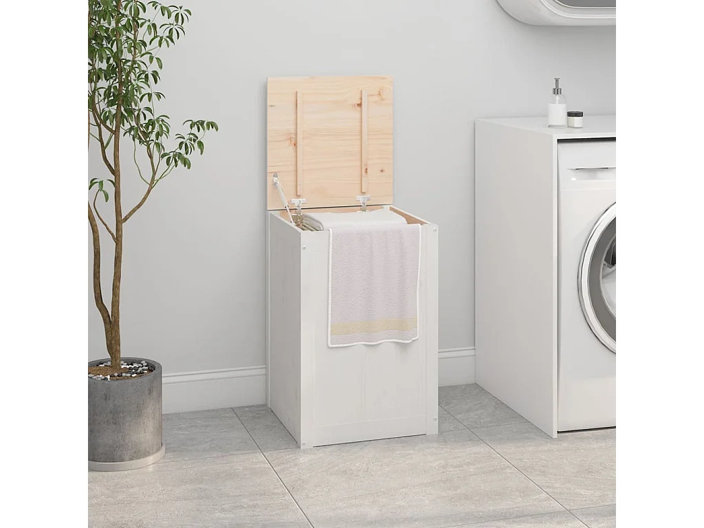 Boîte à linge Blanc 44x44x66 cm Bois massif de pin