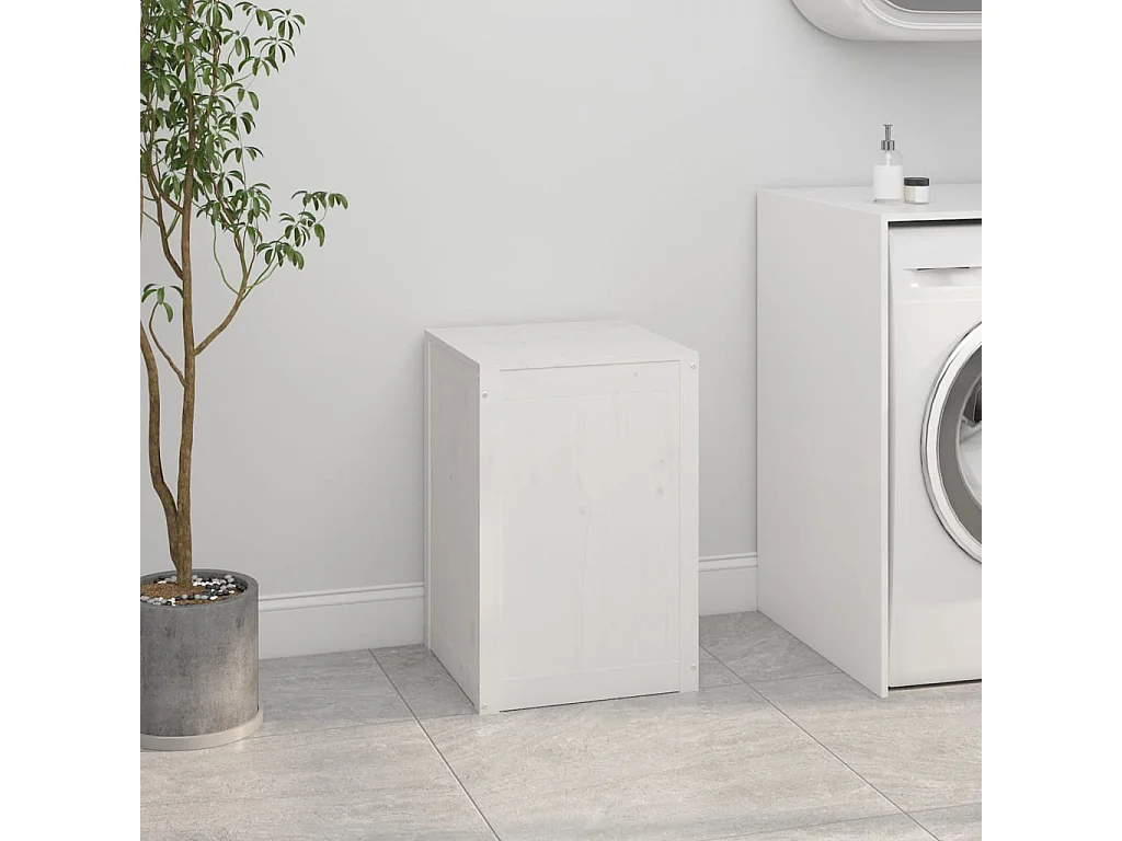 Boîte à linge Blanc 44x44x66 cm Bois massif de pin