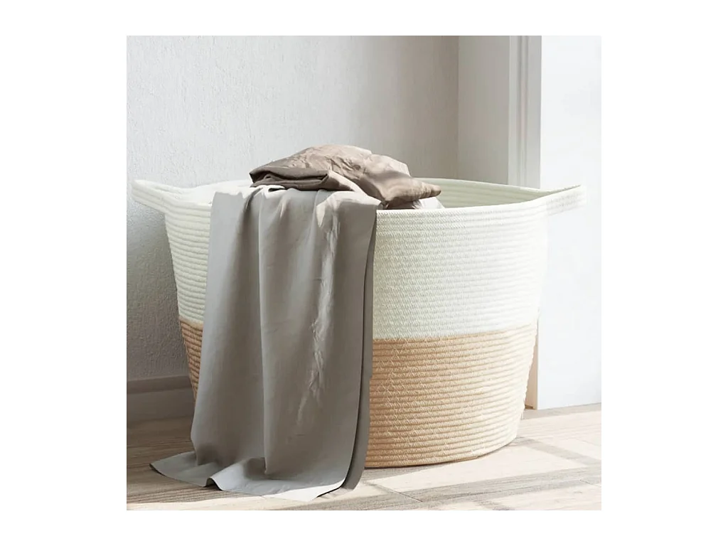 Panier à linge beige et blanc Ø60x36 cm coton