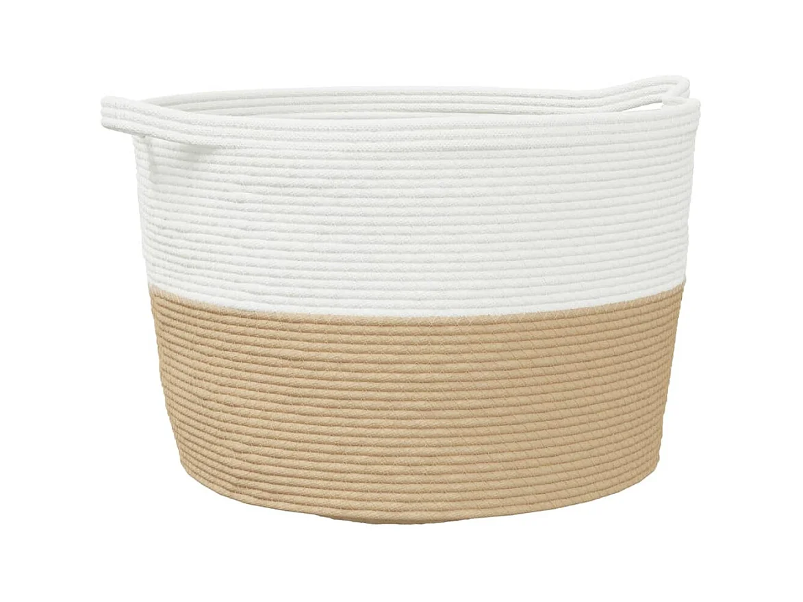Panier à linge beige et blanc Ø60x36 cm coton