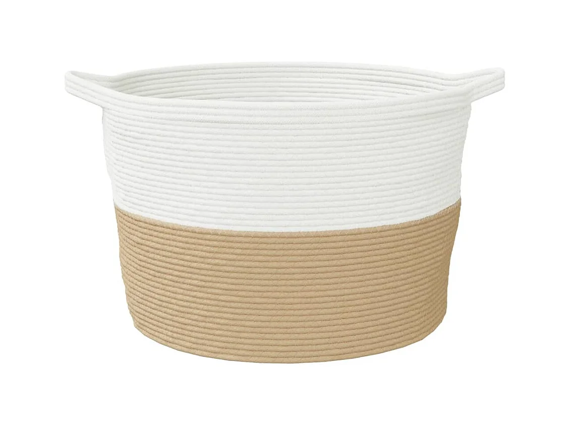 Panier à linge beige et blanc Ø60x36 cm coton