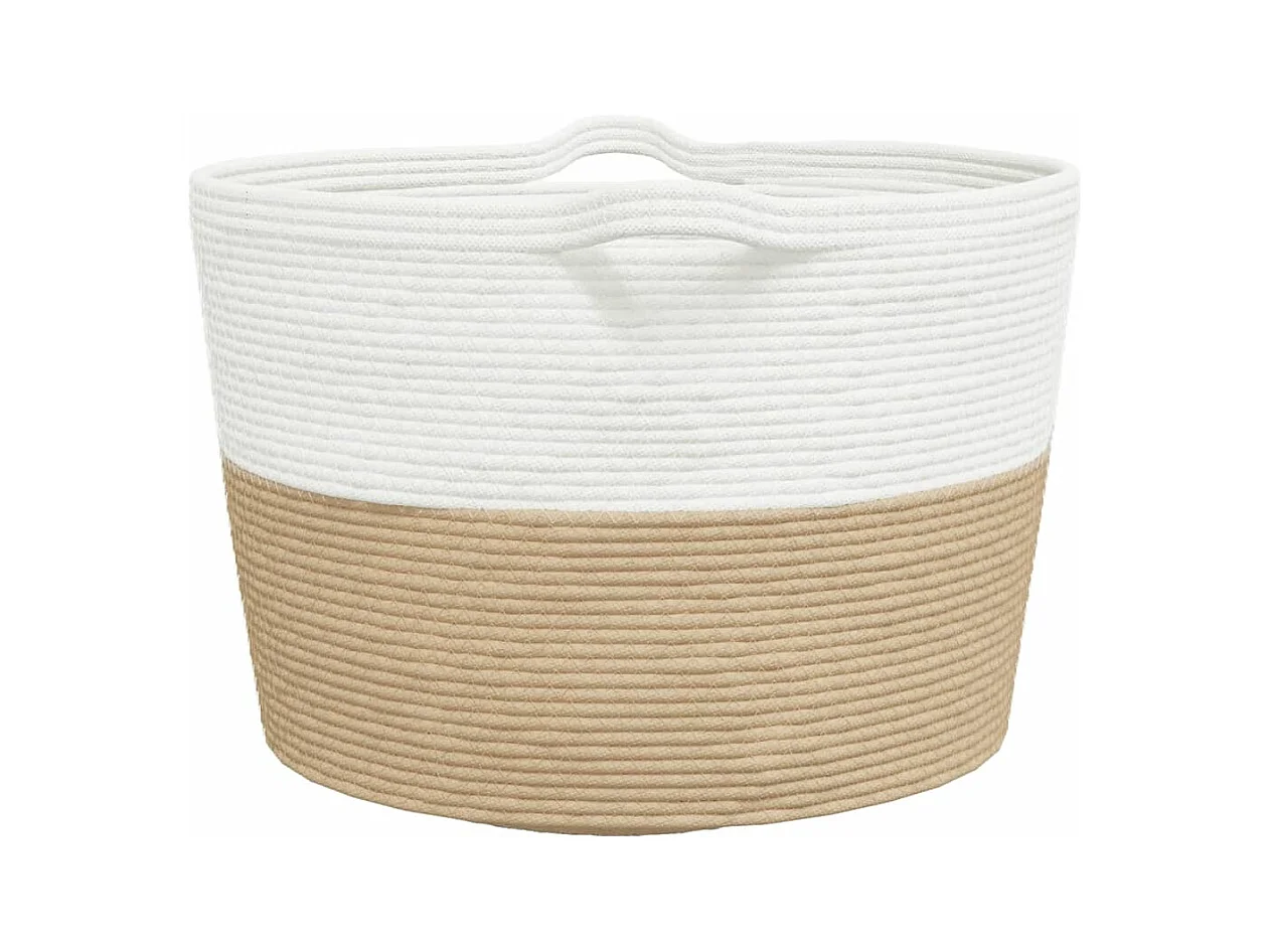 Panier à linge beige et blanc Ø60x36 cm coton