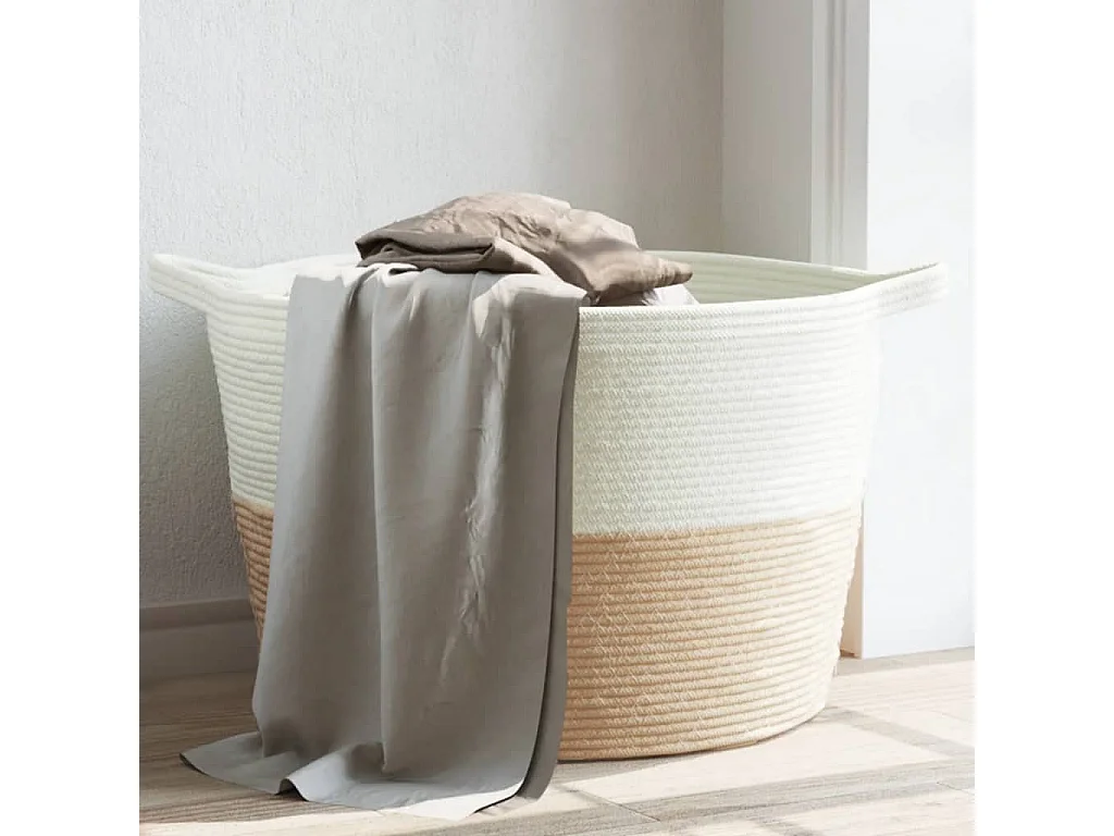 Cesto portabiancheria beige e bianco Ø60x36 cm cotone