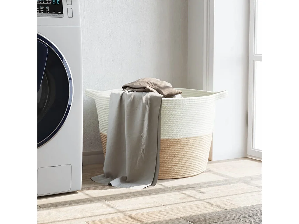 Cesto portabiancheria beige e bianco Ø60x36 cm cotone