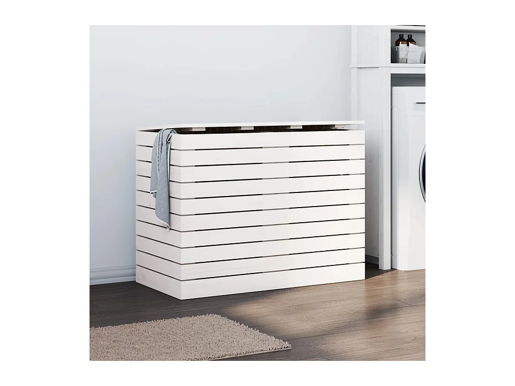 Panier à linge blanc 88,5x44x66 cm bois massif de pin