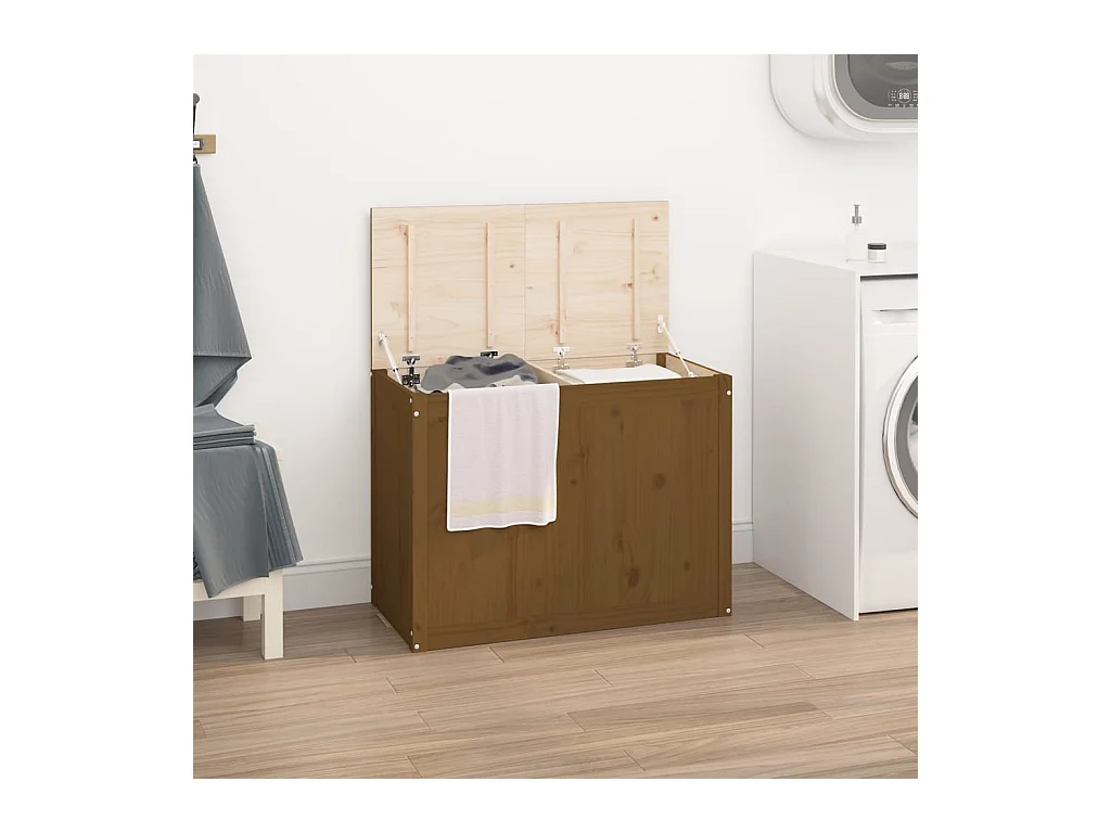 Boîte à linge Marron miel 88,5x44x66 cm Bois massif de pin
