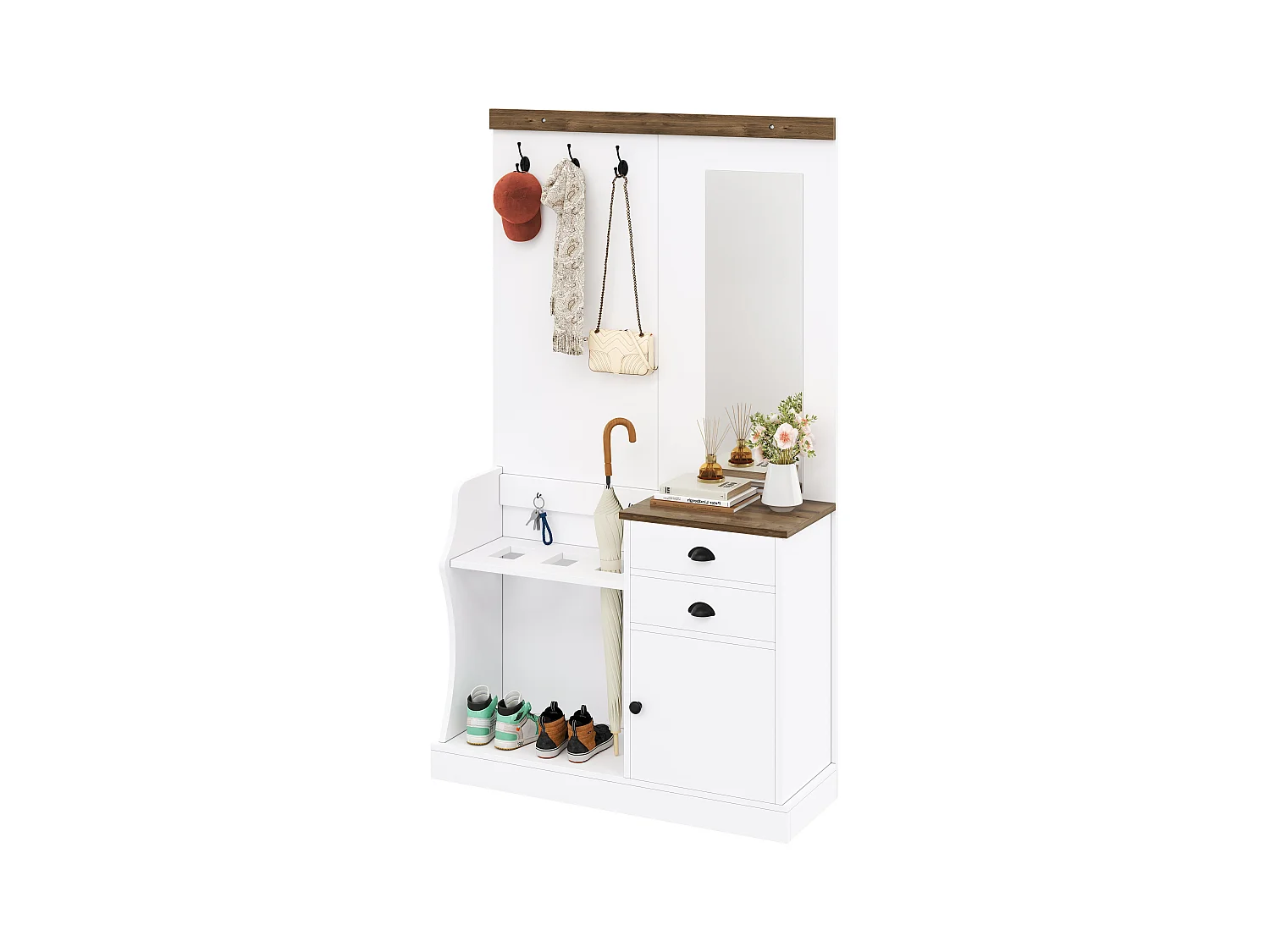 Ensemble de garde-robe avec miroir - 110.5 x 38 x 191 cm - avec 2 tiroirs + 1 porte - aggloméré - blanc