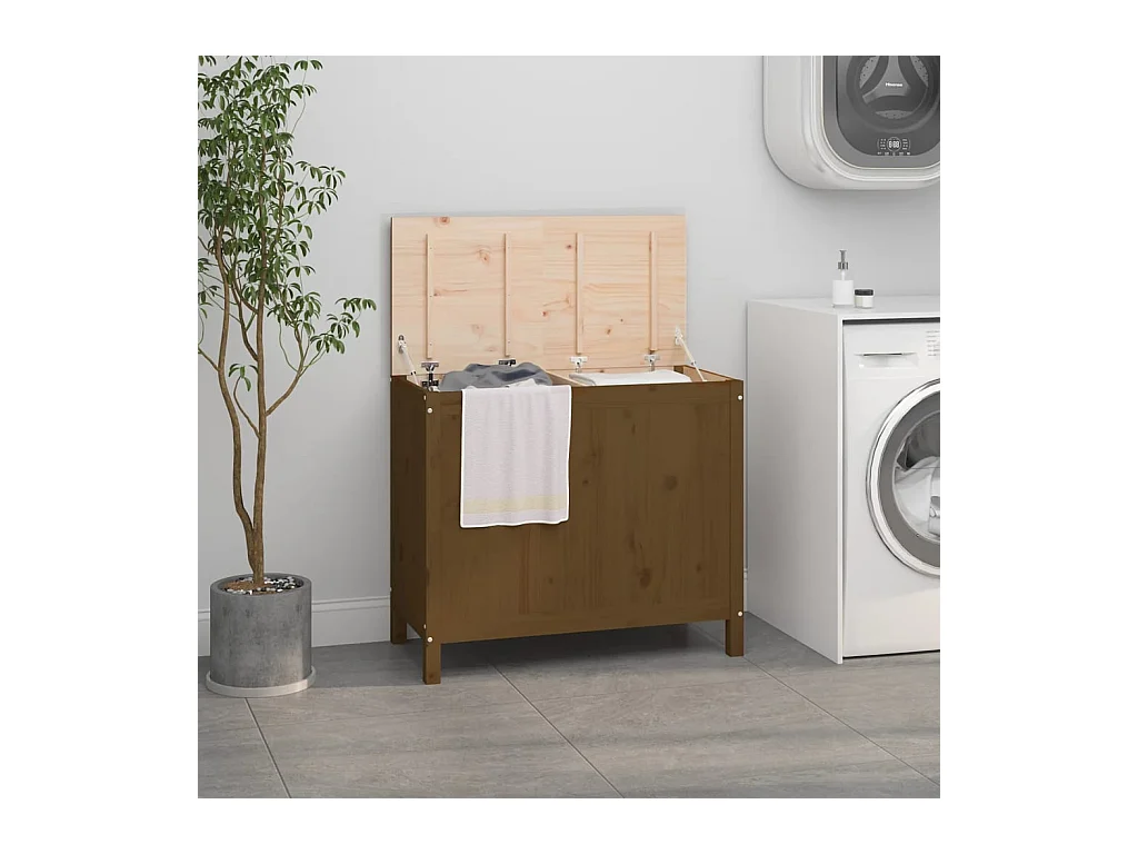 Boîte à linge Marron miel 88,5x44x76 cm Bois massif de pin