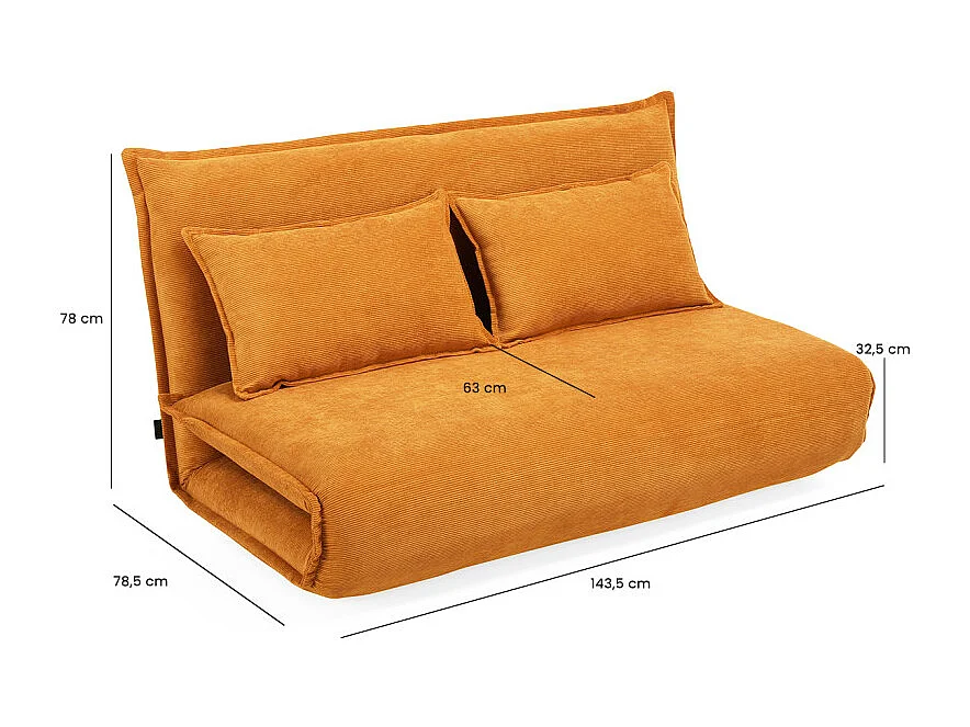 Chauffeuse 2 places 3-en-1 en velours côtelé jaune – GRACIE