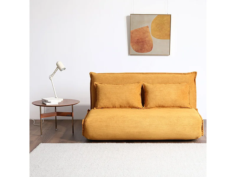 Chauffeuse 2 places 3-en-1 en velours côtelé jaune – GRACIE