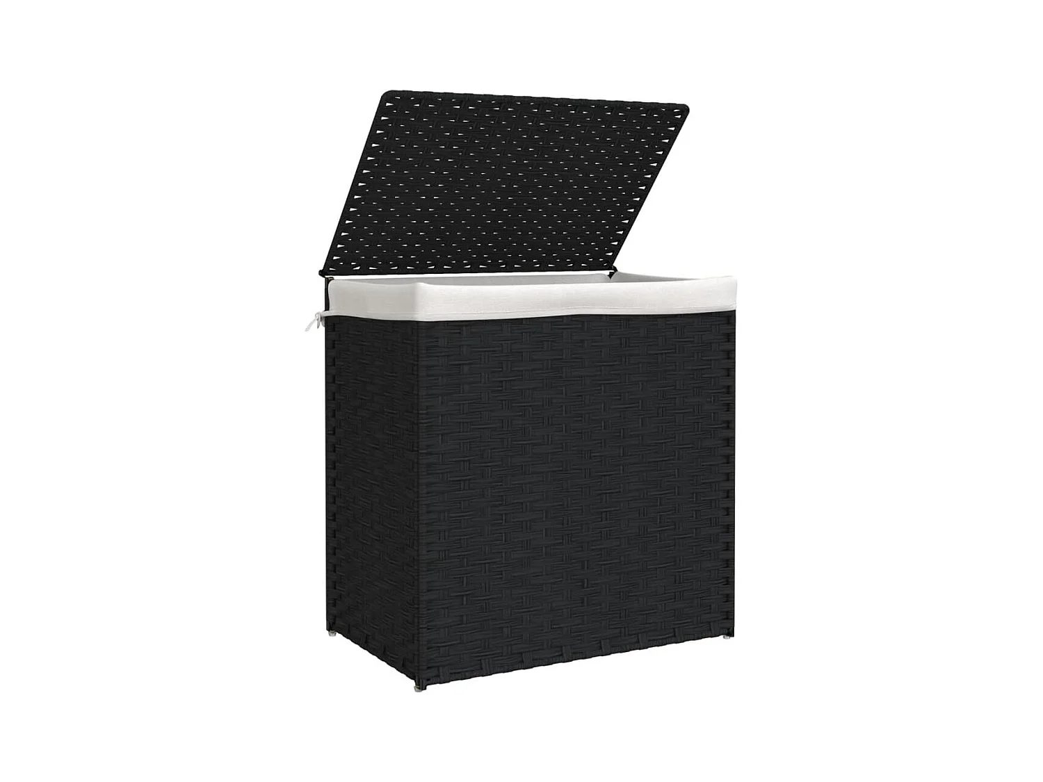 Cesto portabiancheria a 2 scomparti nero 53x35x57 cm in resina intrecciata