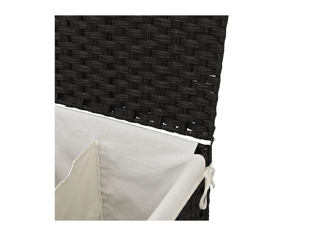 Cesto portabiancheria a 2 scomparti nero 53x35x57 cm in resina intrecciata