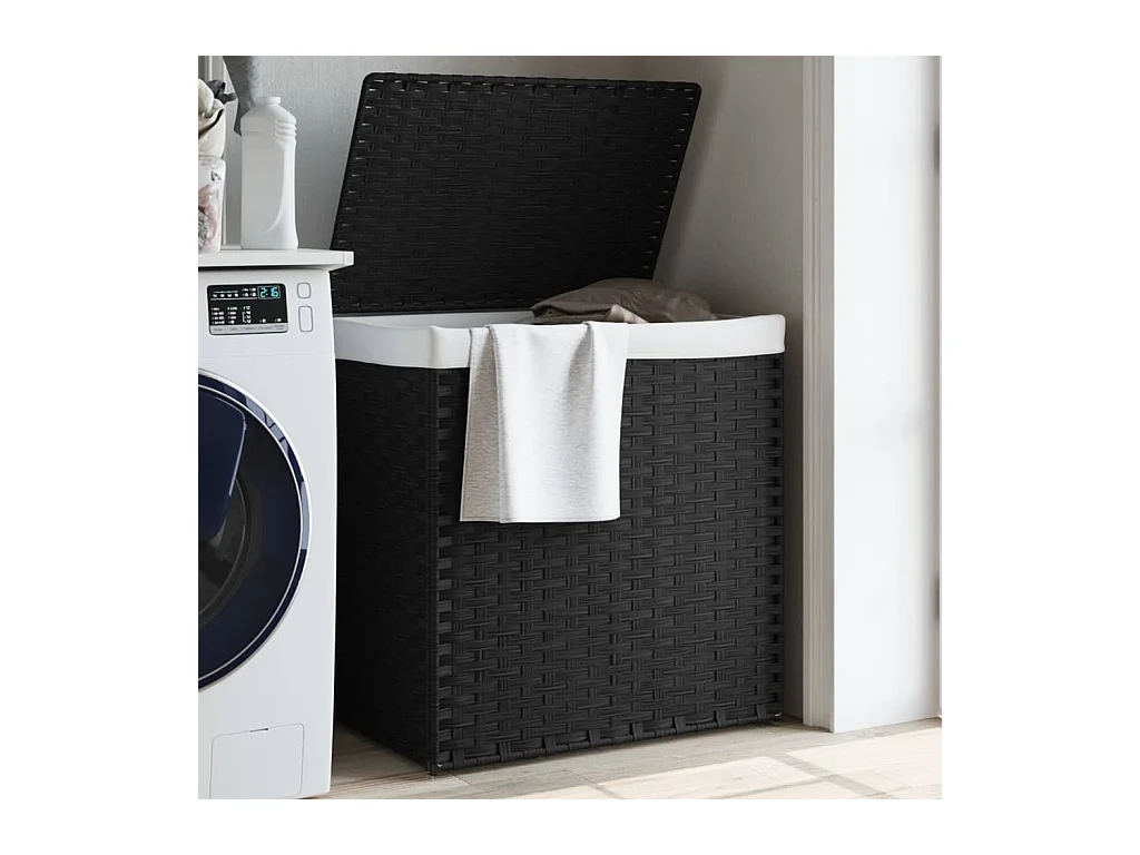 Panier à linge avec 2 sections noir 53x35x57 cm résine tressée